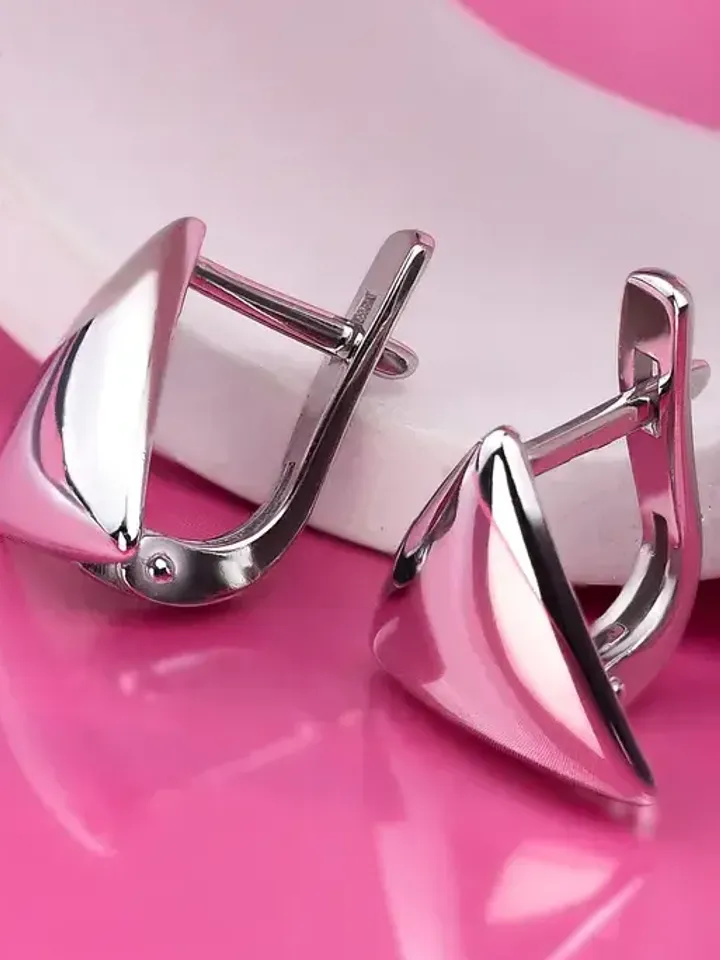 Drop earrings for women 925 sterling silver without stones voluminous, smooth, puffy, classic