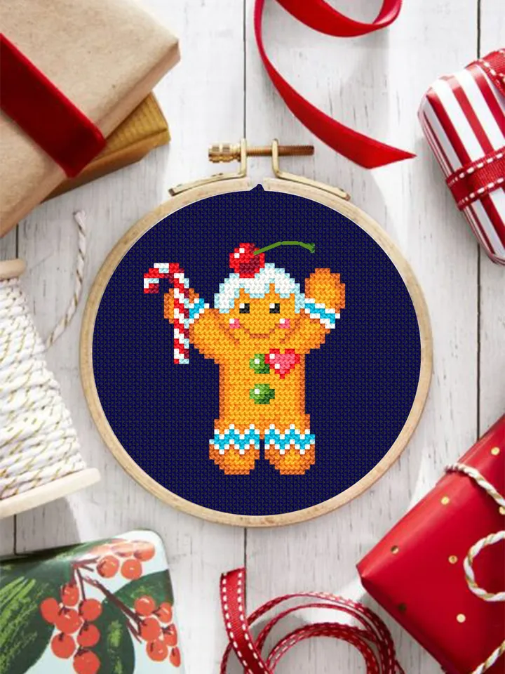 Christmas set cross stitch pattern PDF Sampler small gingerbread man gingerbread house beginners embroidery Christmas cross stitch card #S60