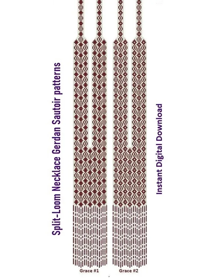 Sautoir-Gerdan-Split-Loom Beaded Necklace, Beading Loom Stitch, Square Stitch, 6 loom patterns, Instant Download, PDF
