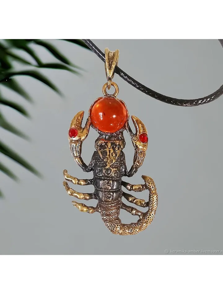 Scorpio Necklace Scorpio Jewelry Scorpio with Amber Pendant Gold with Black Cord Scorpio Zodiac Sign Gift for Men Women