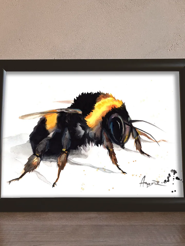 Bumblebee original watercolor illustration, bee painting, wall decor, 8x11 in art for natura lovers by Anne Gorywine