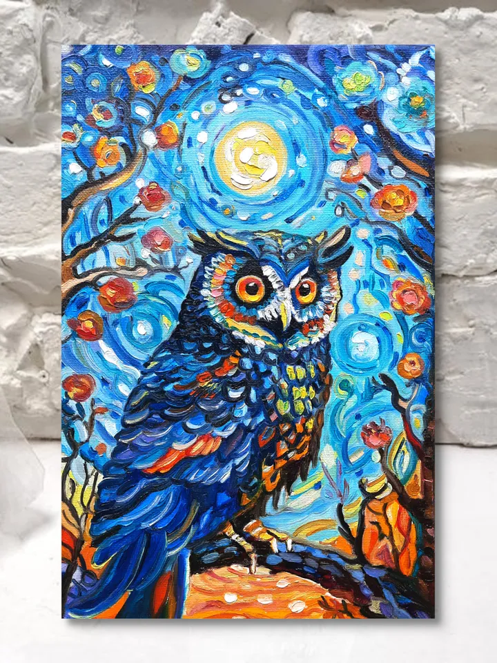 Owl Art Bird Oil Impasto  Oil Painting Original Oil painting 12*8