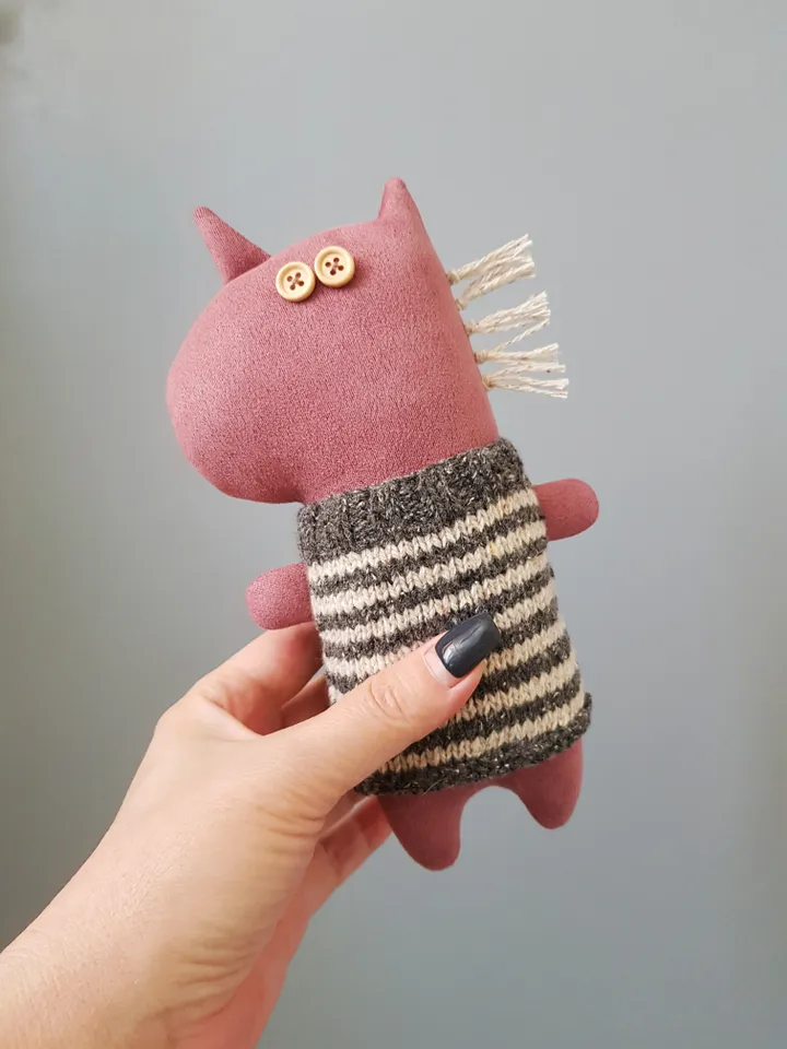 Animal Dolls sewing and knitting patterns PDF, Unicorn and Horse in striped sweaters, Digital tutorial in English, rag dolls diy