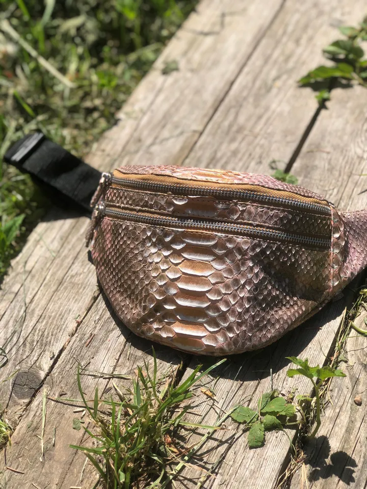 Genuine Python Skin Fanny Pack Bronze Color | Leather Belt Bag | Summer Bags | Unisex Fanny Pack | Exotic Leather Bags | Snake Print Bag