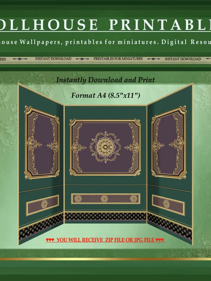 Wallpapers- Set 18-v2 | Printables for Dollhouses and Unique Miniature Projects | Digital Downloads | in Scale 1/12th