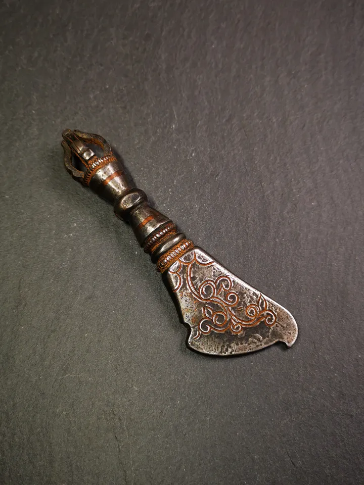 Gandhanra Tibetan Amulet,Kartika(knife of the dakinis), Trantic Buddhism Dharma Ritual, Altar Tools,Made of Cold Iron,3.9"