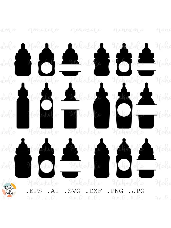 Baby Bottle Monogram Svg, Baby Bottle Monogram Cricut, Baby Bottle Monogram Silhouette, Baby Bottle Monogram Stencil Template Dxf, Clipart Png
