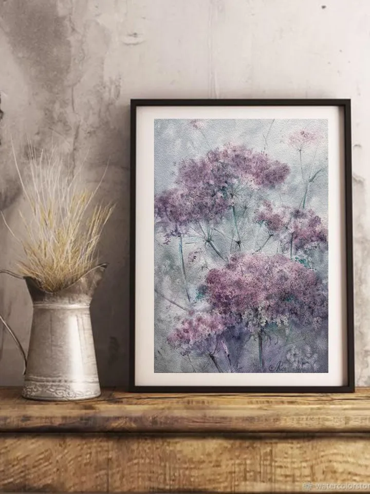 Flowers Original Painting Wildflowers Watercolor Wall Art Meadow Painting