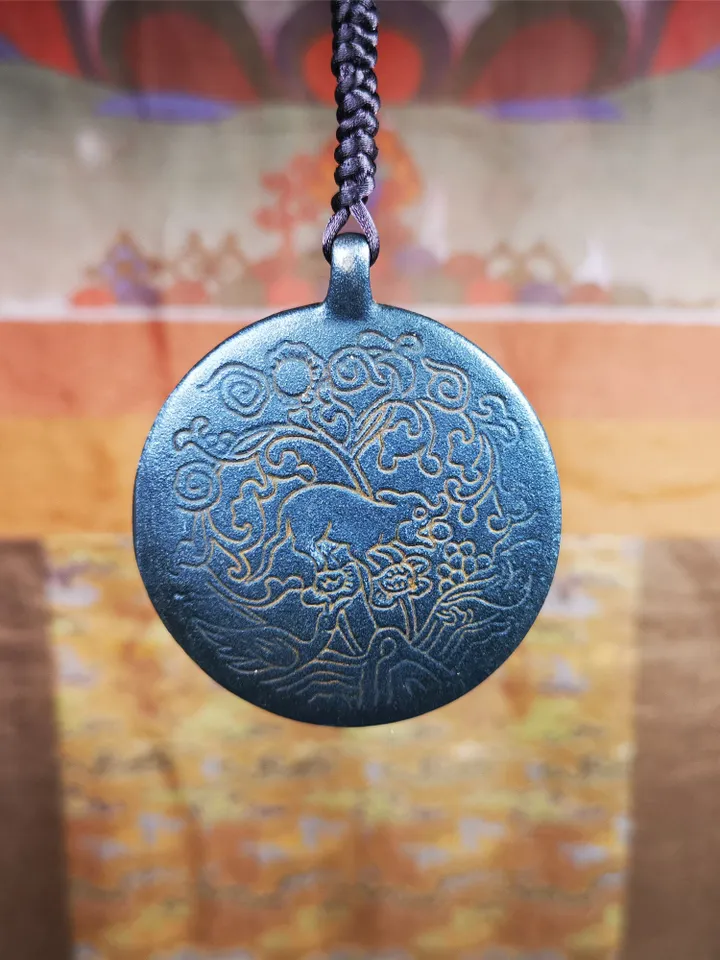 Gandhanra Vintage Tibetan Buddhist Amulet,Calendar Badge,Melong Mirror, SIPAHO Pendant(srid pa ho),Made of Thokcha,40 Years Old