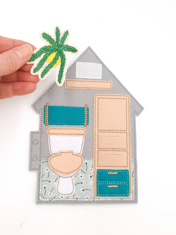 Dollhouse Quiet Book Pages ITH Embroidery Design Set (4 Rooms), Felt Activity Book Pattern, Miniature House Toy 5x7 Hoop