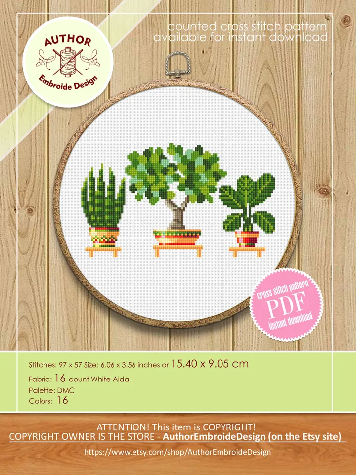 Home plants cross stitch pattern download PDF Garden embroidery PDF, Potted plants cross stitch, Small beginner stitch, DIY Home decor #P19