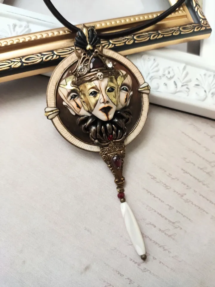 Venetian Mask Jewelry, Antique bronze necklace, Trinity Necklace