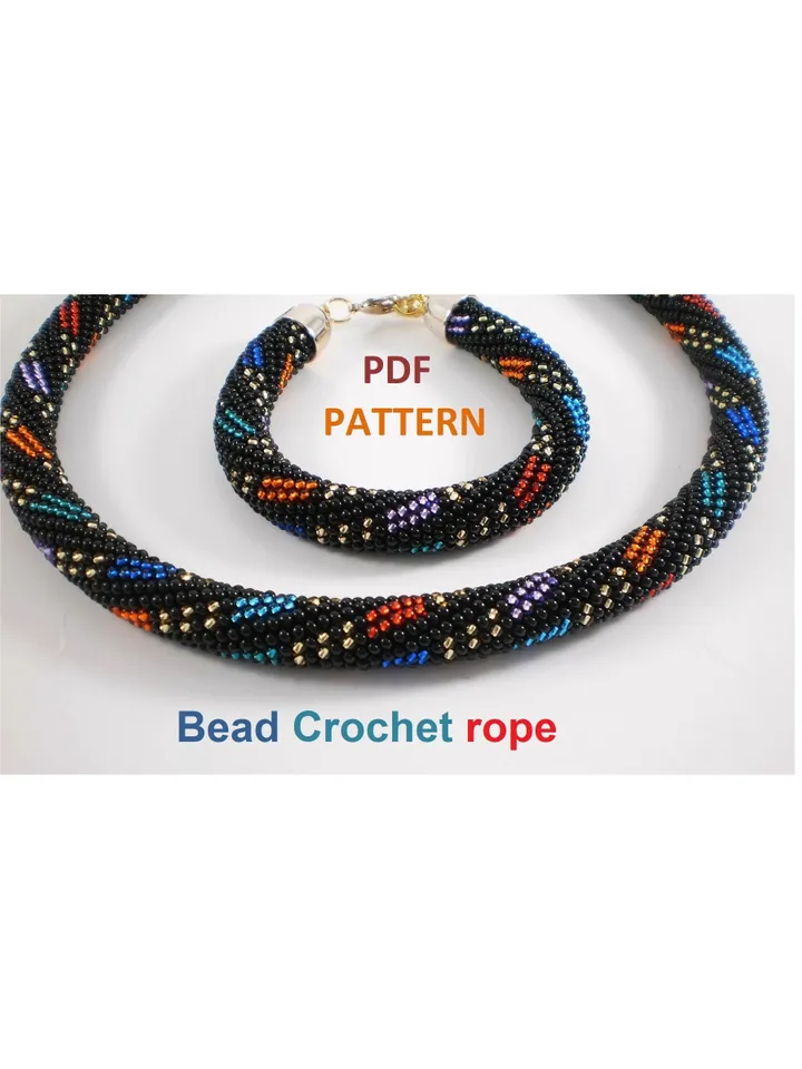 Bead Crochet Necklace Bracelet pattern,Rope bead crochet,pattern seed beads, DIY, bead jewelery, Instant Download, PDF fail