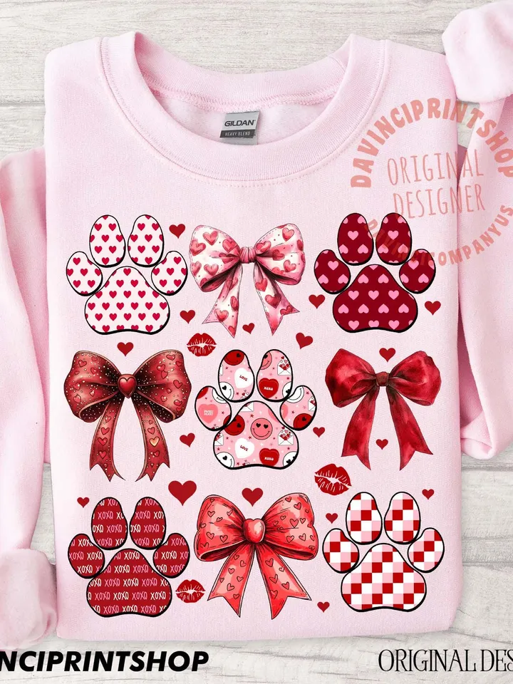Dog Valentine Coquette Png, Dog Mom png, Valentines Day png, Dog Paw Print Heart Png, Valentine Shirt Design, Dog Lover Gift, Dog Valentine