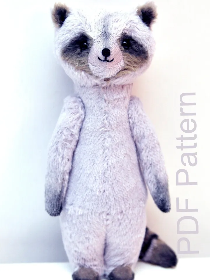 PDF Raccoon the Cutest Guy E-pattern for 8" (20cm) Artist teddy toy racoon/ coon sewing instructions anime teddy friend