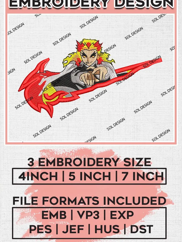 Rengoku Kyoujurou Nike Embroidery Designs, Rengoku Embroidery Files, Demon Slayer Nike Machine Embroidery Pattern EMB_ANIME_163