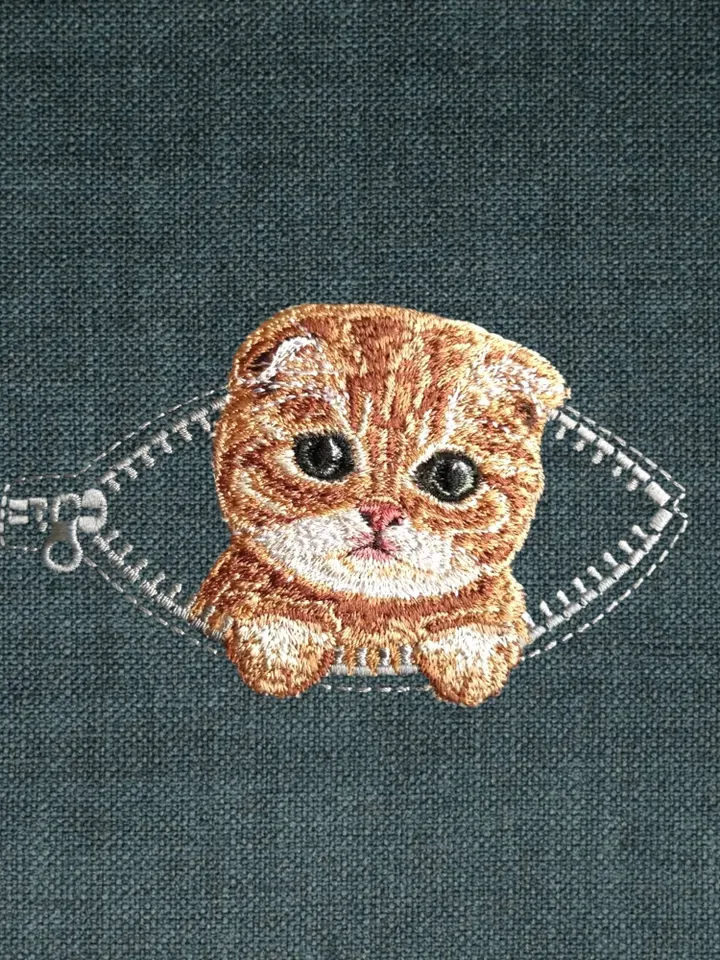 Kitten ginger in a zipper pocket Miniature realistic machine embroidery design Pet design kitten realistic pattern cat embroidery motif
