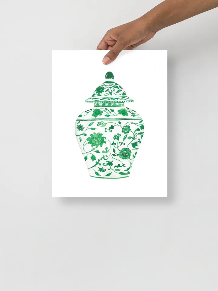 Green Chinoiserie Set Of 2 Posters Watercolor Porcelain Ginger Jar Wall Art Green Vase Print Gift Home Decor Asian Vase Watercolor Prints