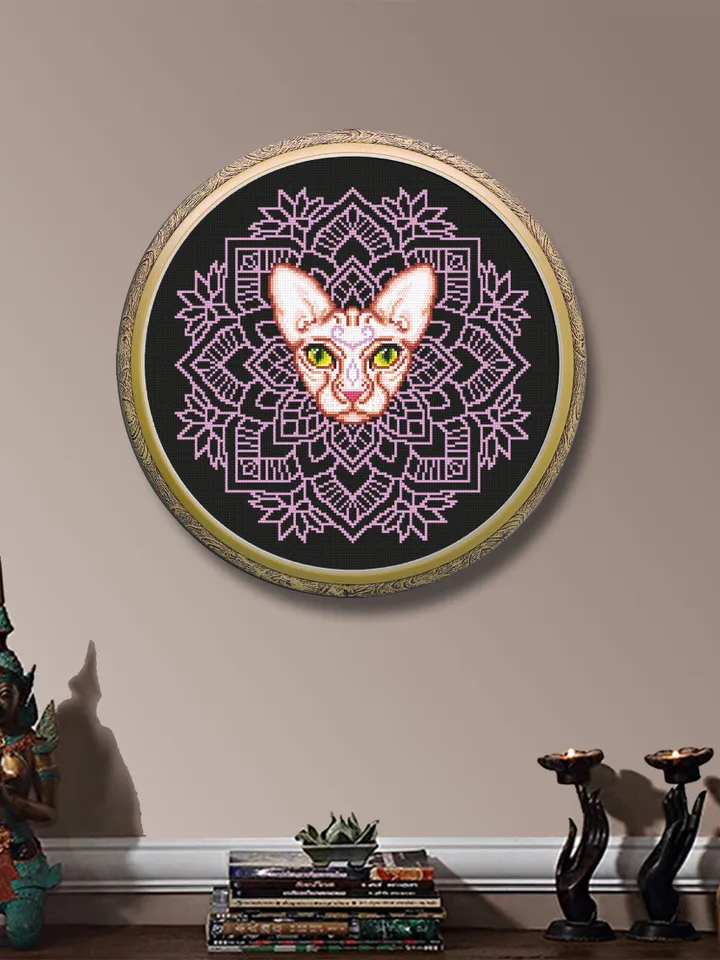 Mandala cat cross stitch pattern download PDF, Sphynx cat cross stitch chart, Easy mandala pattern digital PDF, Modern beginner stitch #M129