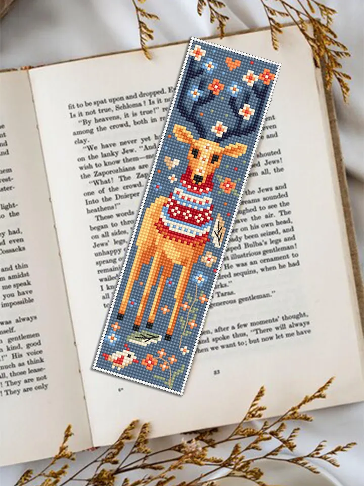 Animal bookmark cross stitch pattern PDF download Scandinavian folk deer cross stitch chart, Flower bookmark pattern digital PDF #B427