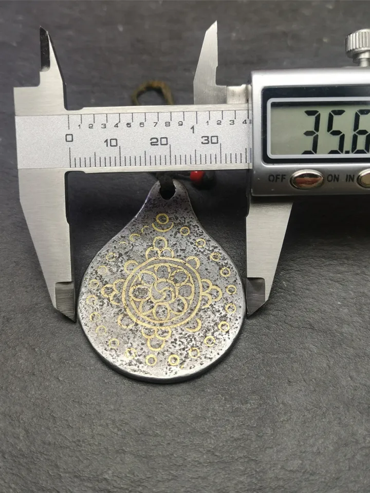 Gandhanra Handmade Tibetan Buddhism Amulet, Dharmachakra Symbol,Prayer Wheel of Dharma, Made of Cold Iron,1.85" × 1.42"