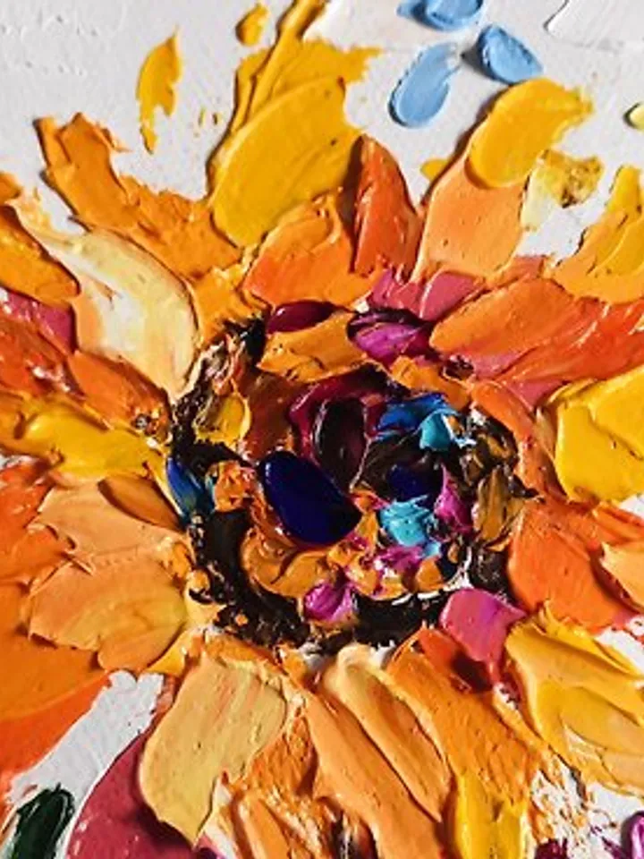 Sunflower Painting Original Art Impasto Oil Painting Flower Artwork Verafe