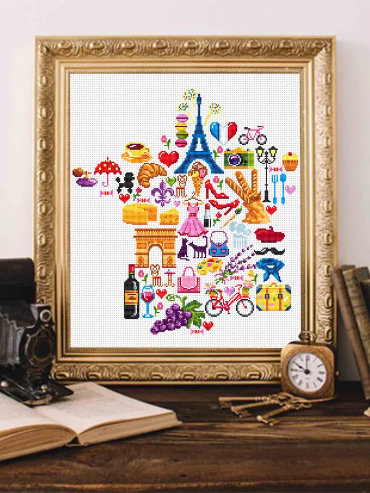France map cross stitch pattern PDF download French sampler cross stitch chart, France pattern digital PDF, Paris cross stitch #E7