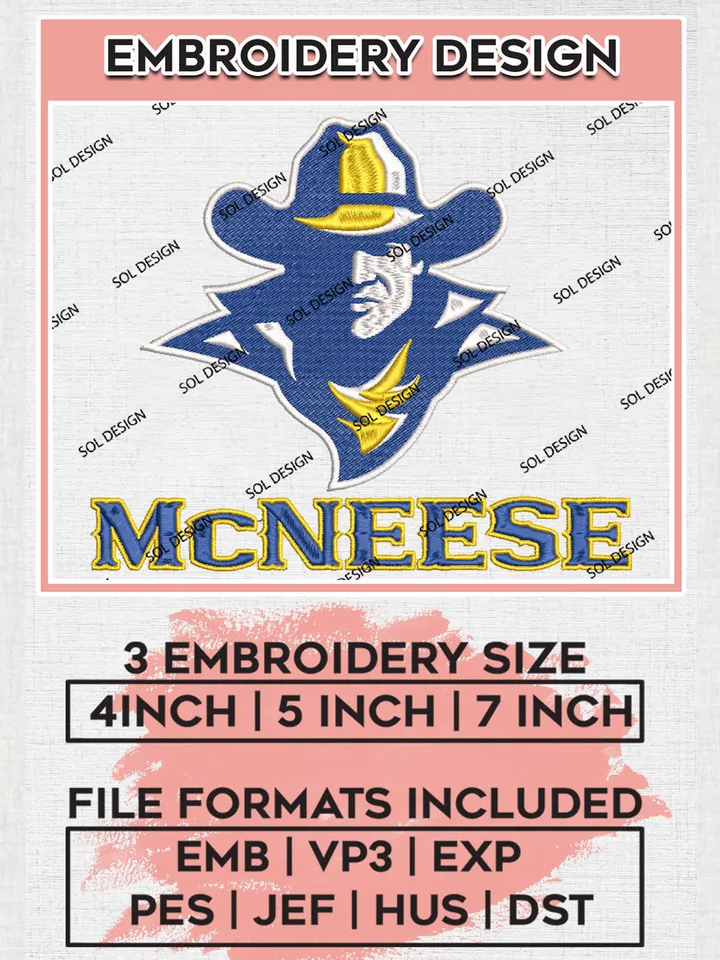 McNeese Cowboys Team Logo Embroidery Design Files, NCAA McNeese Cowboys Machine Embroidery, NCAA Teams, 3 sizes, NCAA Machine embroidery designs, Digital Download