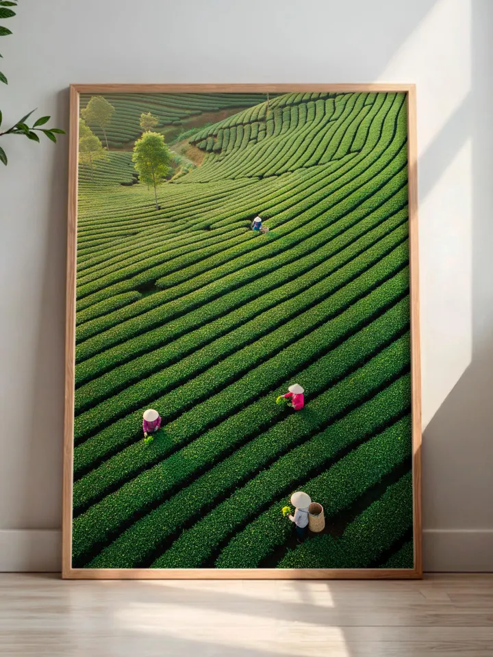 Vietnam Landscape Print | Asian Nature Wall Decor | Minimalist Green Poster | Asian Landscape Print | Vietnam Tea Garden Poster | Digital