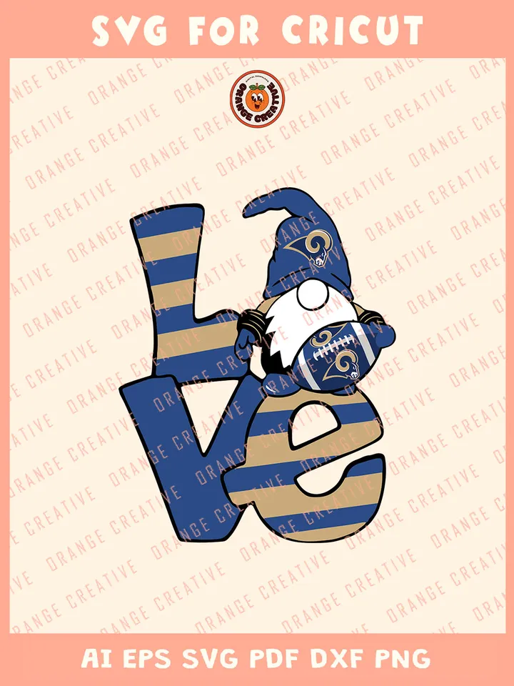 Los Angeles Rams Love Gnomes Svg, NFL Los Angeles Rams Team Svg, NFL Football SVG for cricut, Rams Team Gift For Girls, Svg Files for Cricut, Png, Dxf, Digital Download