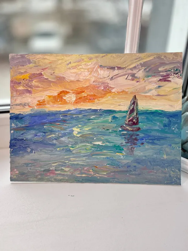 Impasto sea oil painting