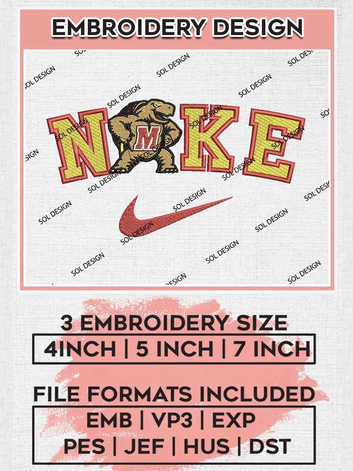 Nike Maryland Terrapins Machine Embroidery Design, NCAA Maryland Terrapins Embroidery Design Design files, NCAA Embroidery Designs, NCAA Machine Embroidery Designs, Digital Download