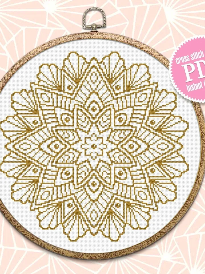 Mandala cross stitch pattern download PDF Modern quick cross stitch Monochrome cross stitch chart Flower mandala digital PDF Home decor #M40