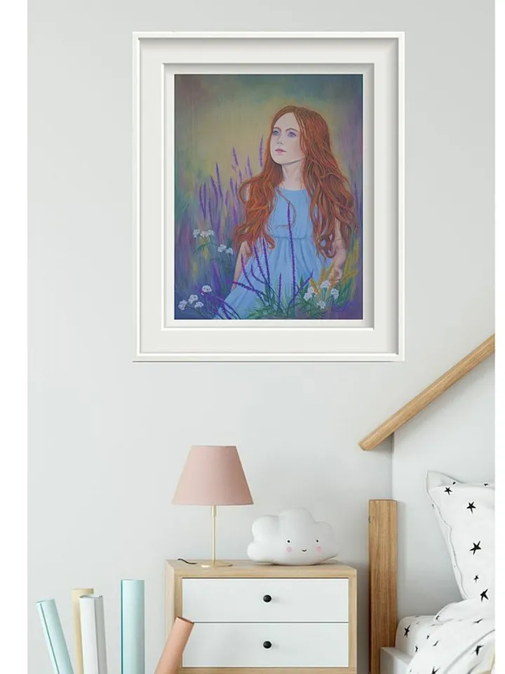 Girl Painting Lavender Original Art Red haired Girl Woman Soft Pastel Painting