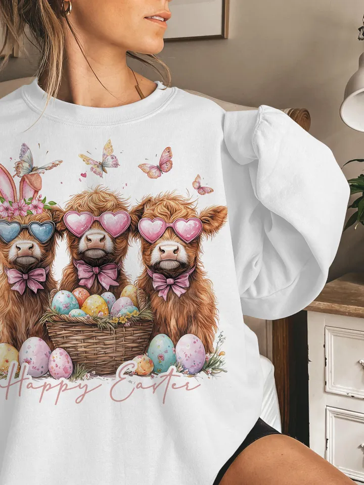 Easter Day Highland Cow PNG, Cute Cow Easter Png, Retro Easter Png, Happy Easter Sublimation Design, Digital Download