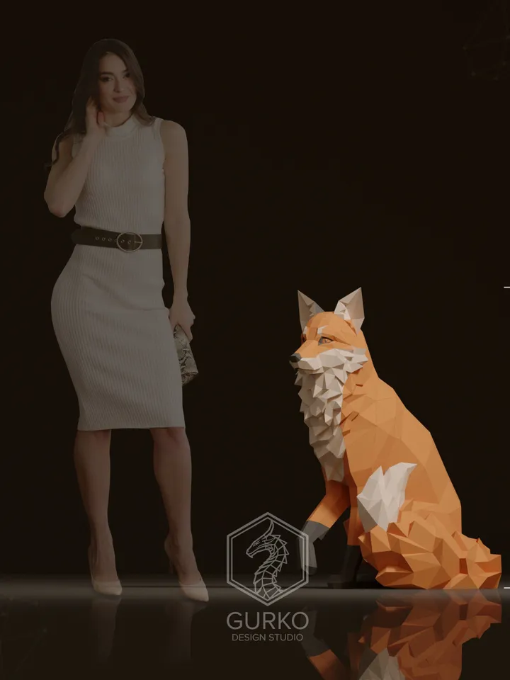 Sitting Fox Papercraft, Digital Template, PDF Download, Gurko, 3D LowPoly, Pepakura, DIY Origami Sculpture, Paper Party Decoration, DIY Gift