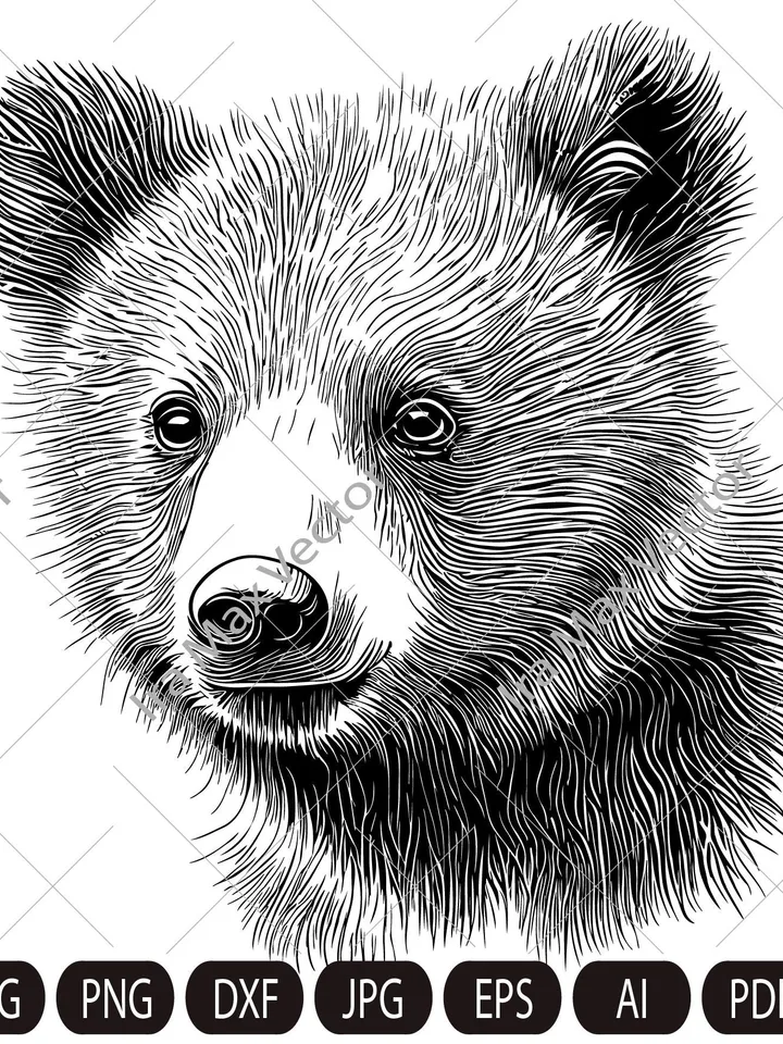 Baby bear svg,Bear cub face svg,Little bear,Grizzly Bear,Bear detailed, Safari African Animals,Bear Cub,Nursery Wall Art, Kids Printable