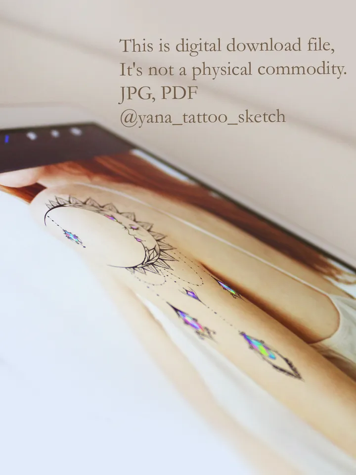 Moon Tattoo Design Crescent Moon Tattoo Idea For Females Crescent Moon Face Tattoo Stencil Sketch, Instant download PDF, JPG