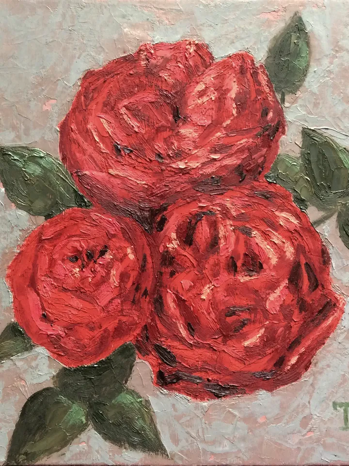 "Red Roses" oil small impasto painting flower stilllife original wall art picture artwork floral
