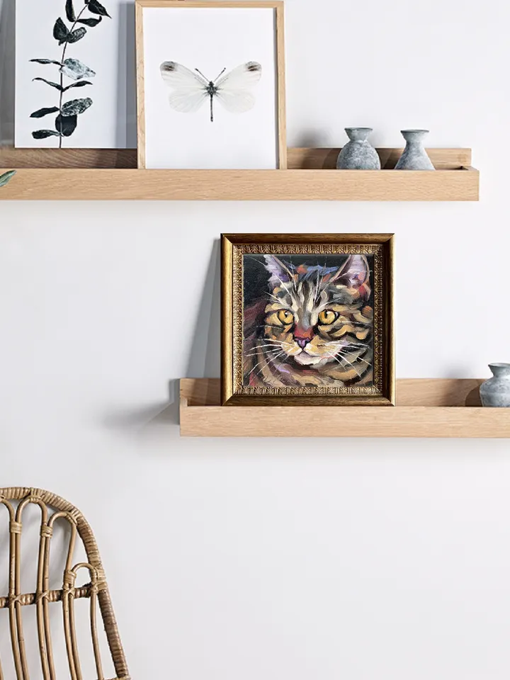 Cat Portrait Painting Original Pet Artwork Oil Canvas 6x6" Animal Wall Art Kitten Painting