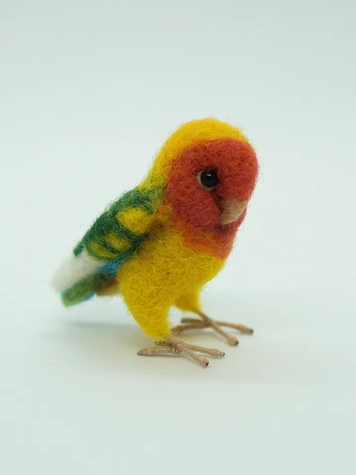 Miniature needle felted lovebird, tiny parakeet, pet portrait, peach faced lovebird, made to order