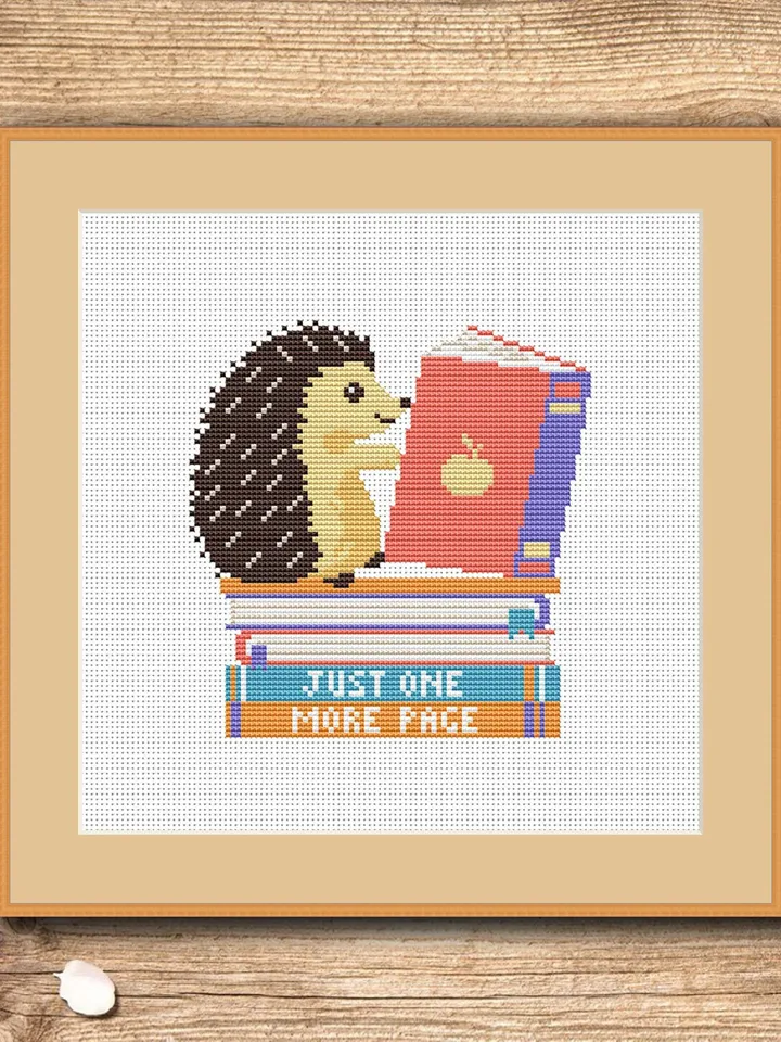 Just One More Page Cross Stitch Pattern, Hedgehog Cross Stitch Pattern, Books Cross Stitch Pattern, Books Patterns #qt001