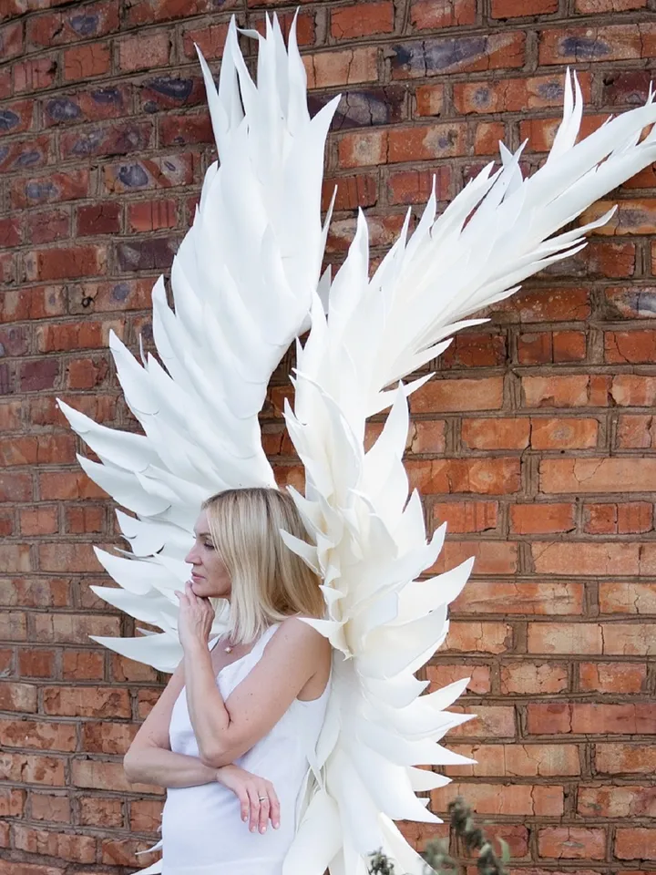 Angel wings costume Cosplay wings  White Christmas angel, Wedding wings fashion show outfit