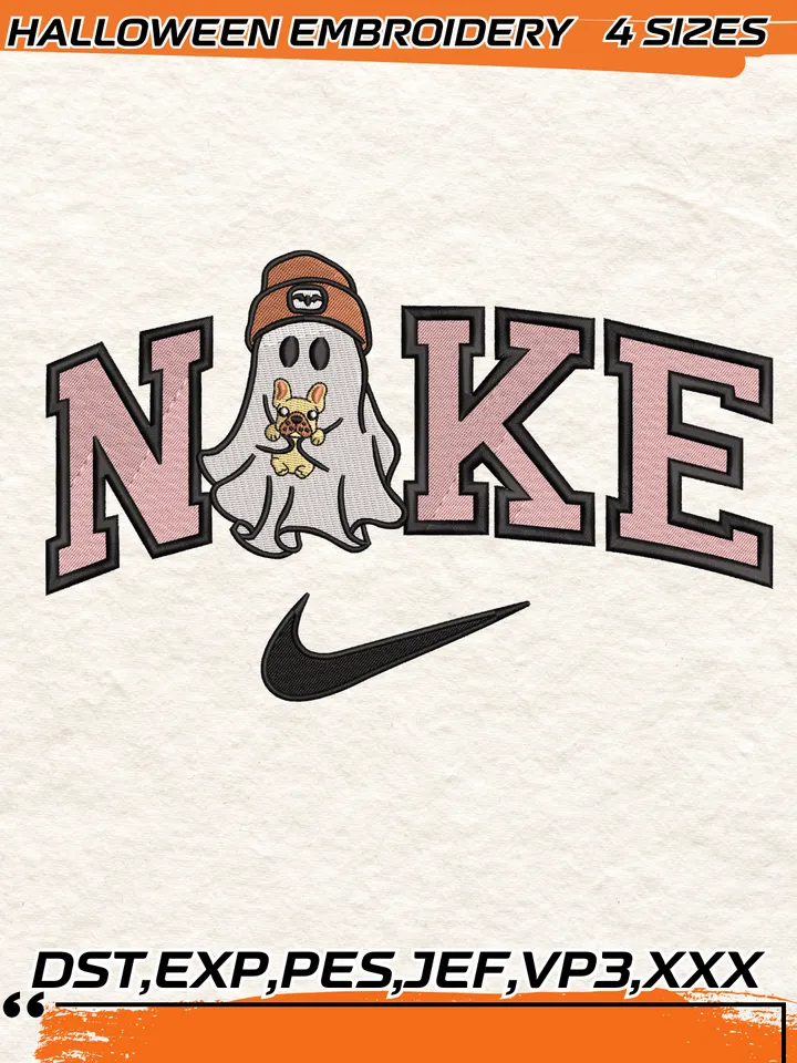 Nike Ghost With Dog Cute Embroidery Design, Halloween Embroidery Design,4 Sizes, Digital Download