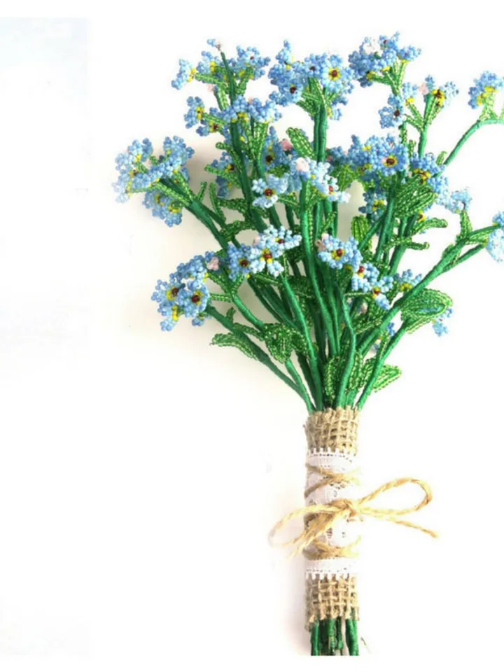 Beaded lilies of the valley, Dandelion, forget-me-nots pattern | Flower pattern | Seed bead patterns | Beadwork pattern