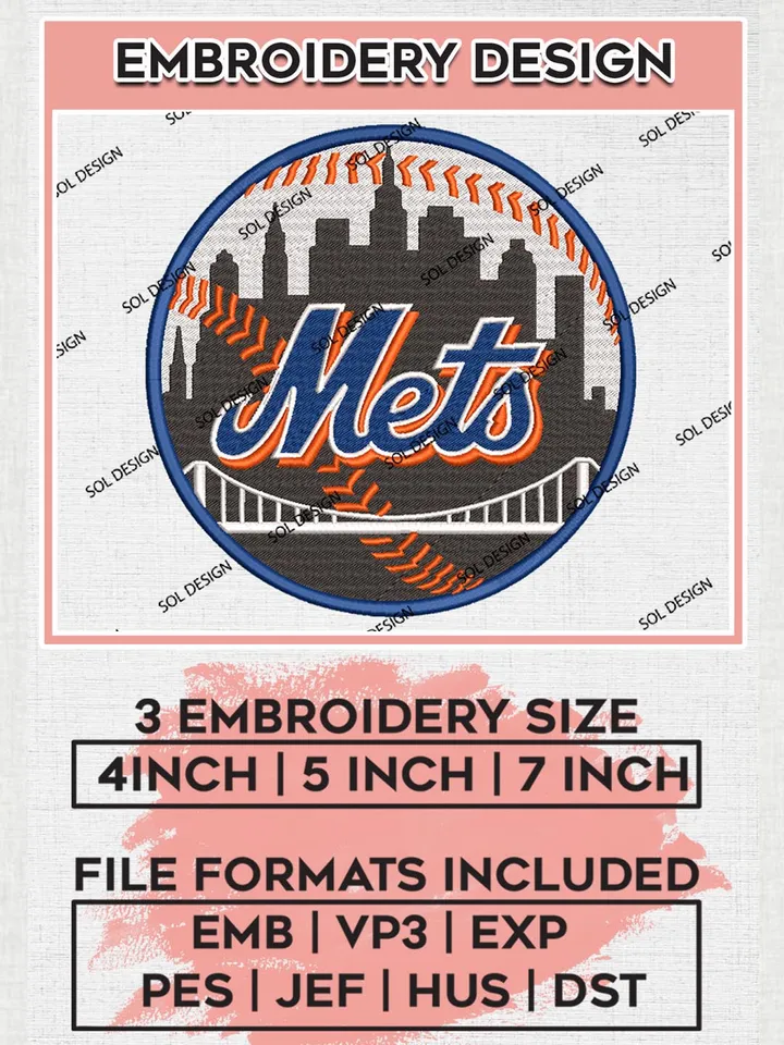 New York Mets Logo Embroidery Designs, MLB New York Mets Embroidery Design, MLB Embroidery Design Files, MLB Logo, 3 sizes, Machine embroidery Files, Digital Download