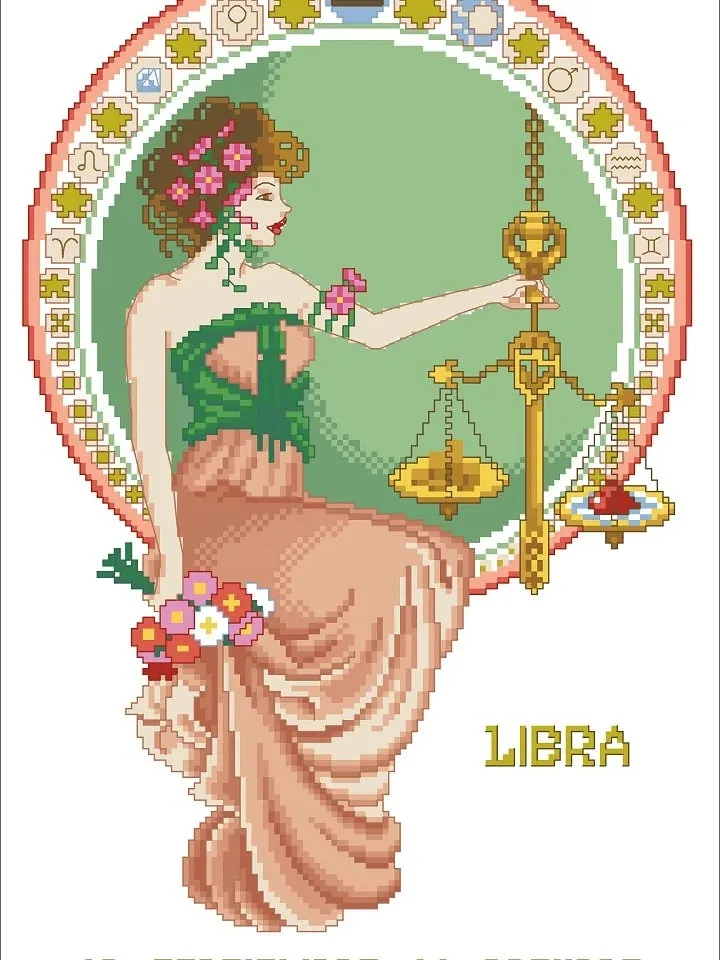 Vintage Cross Stitch Pattern Zodiac Sign Libra Counted Digital Download PDF