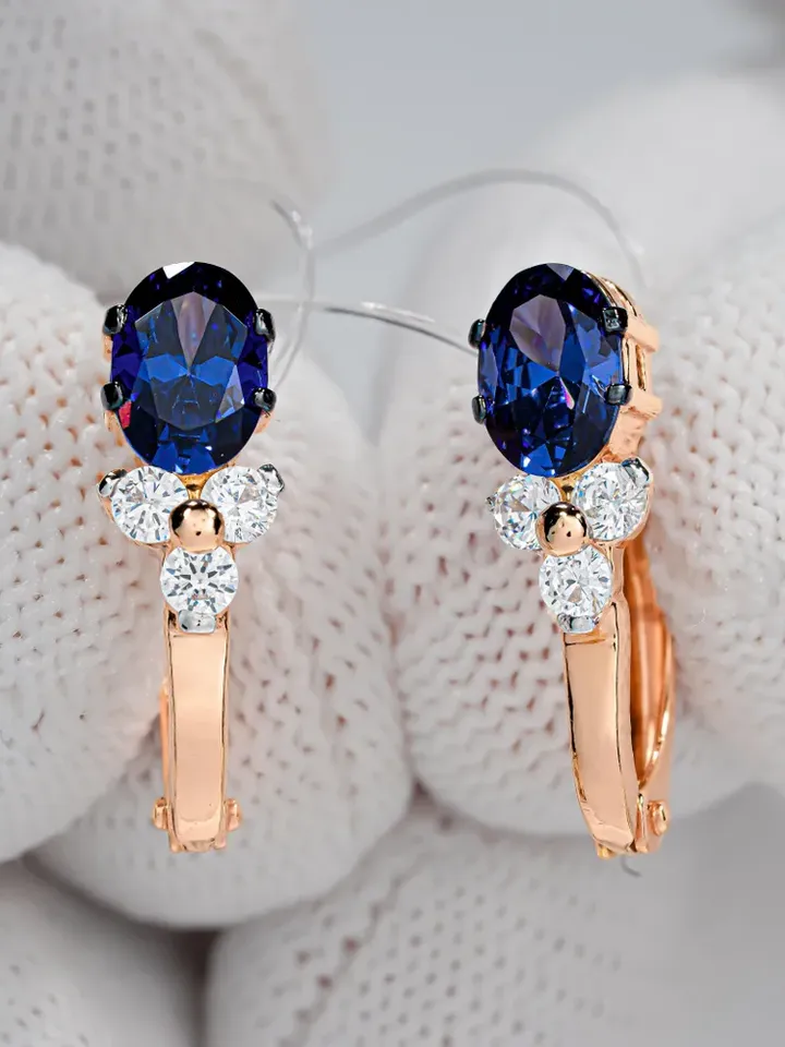 Earrings Silver gold plated 925 assay value with tanzanite