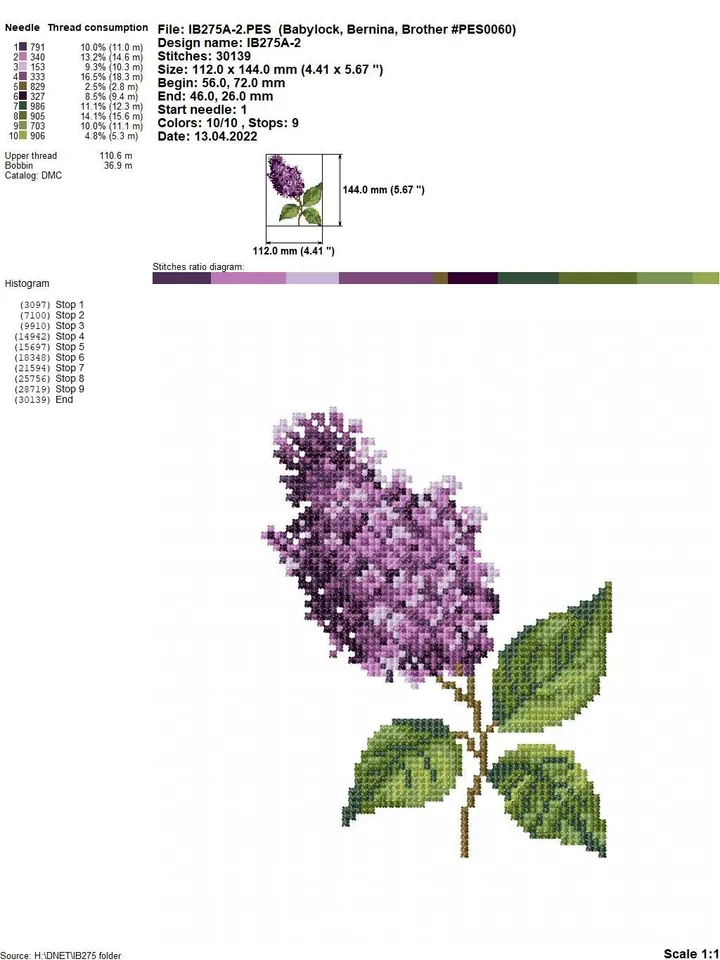 Lilac cross-stitch set patterns machine embroidery designs digital embroidery pattern clothing décor embroidery motif flower embroidery