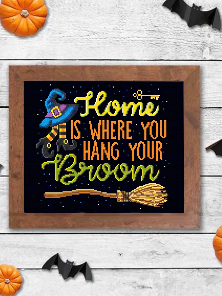 Funny Halloween cross stitch pattern download PDF Modern quote cross stitch chart, Happy Halloween embroidery beginners Home sweet home #H23